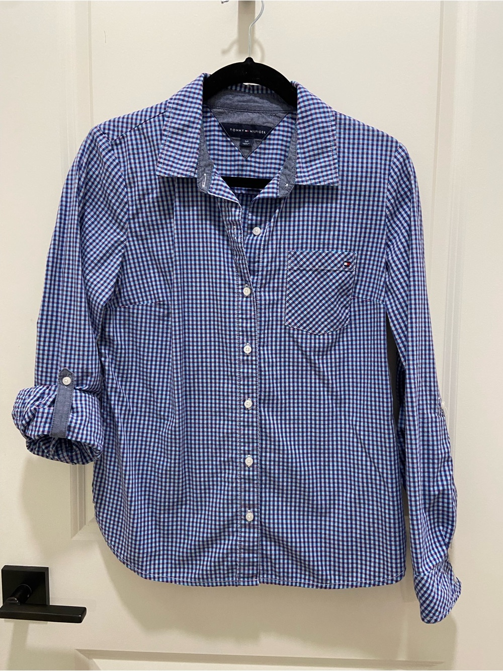 Tommy Hilfiger Blue and White Gingham Button-Down Shirt